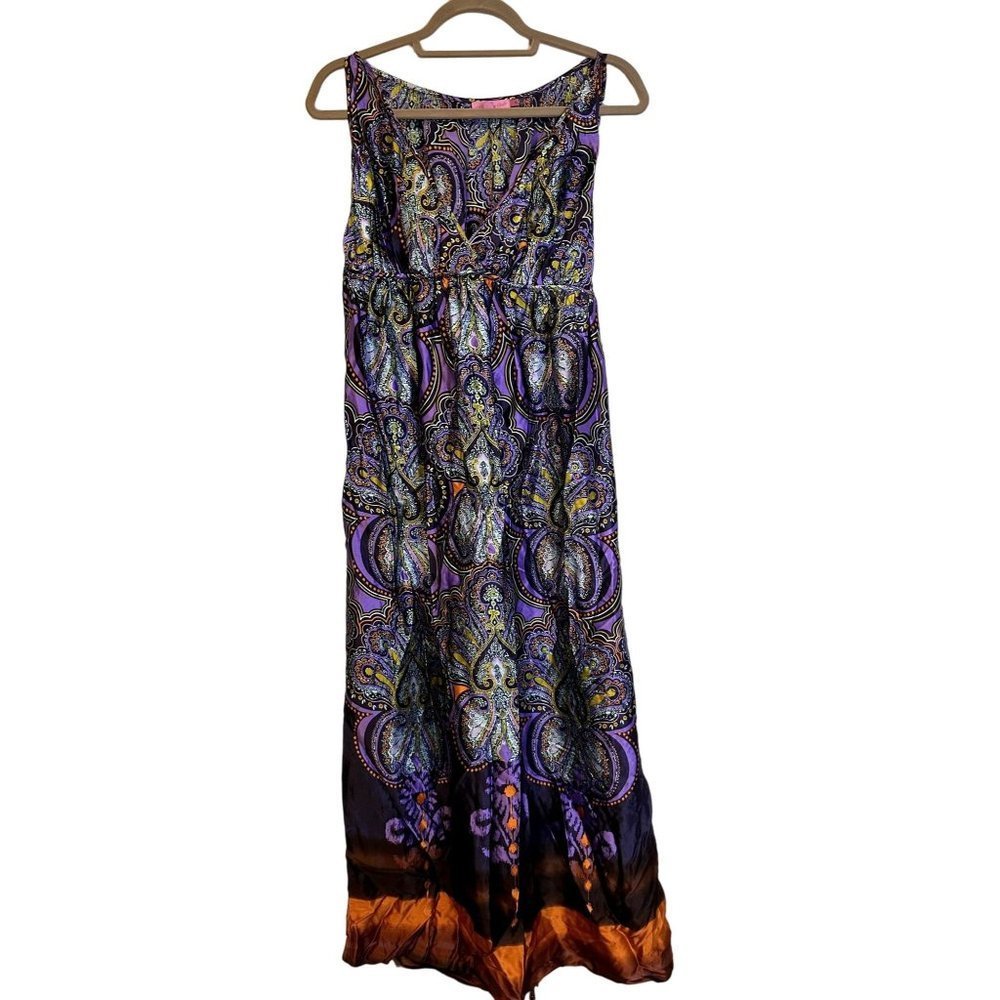 CHRISTIANE CELLE CALYPSO Floral Paisley Print 100% Silk Maxi Dress - Sz S